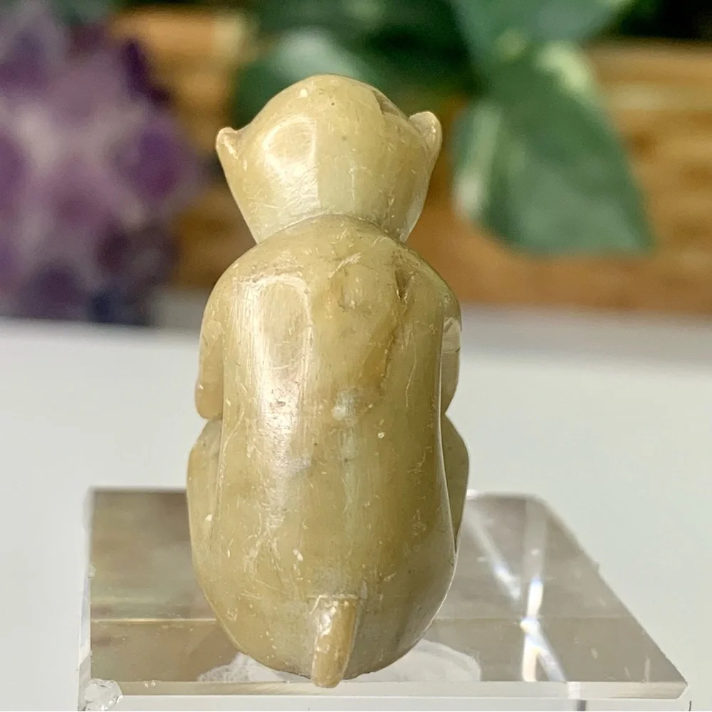 Vintage Soapstone Monkey Figurine Hand Carved Miniature Animal Stone Carving 1.5